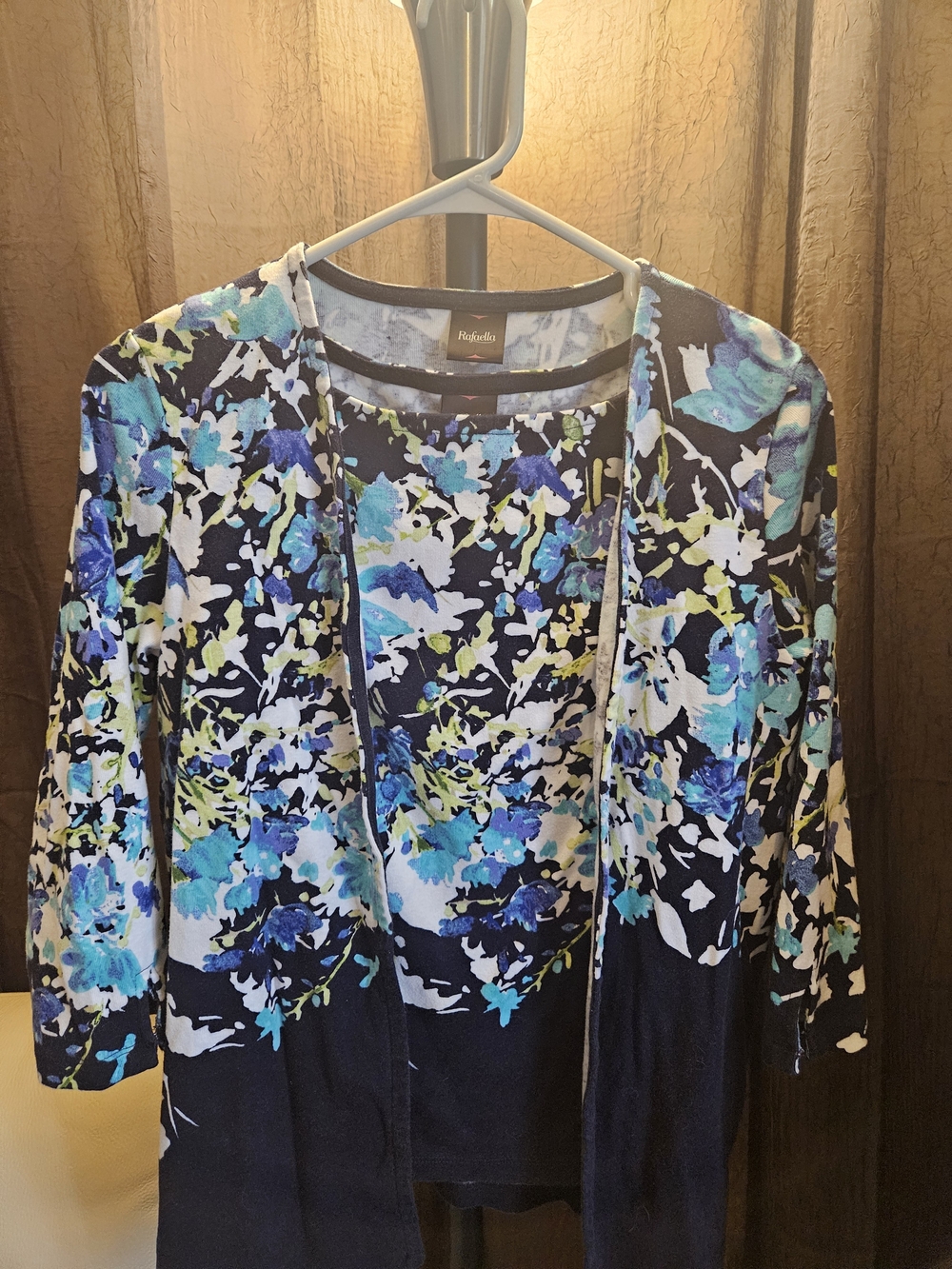 Rafaella Navy Floral Open-Front Cardigan Jacket